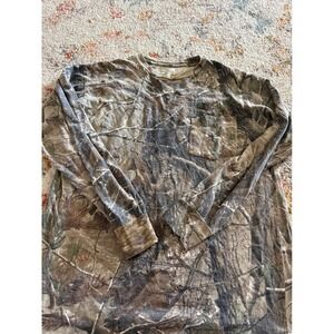 RealTree Mens Camouflage Long Sleeve Pocket T-Shirt Brown Green Crewneck XL
